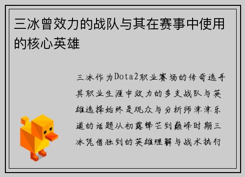 三冰曾效力的战队与其在赛事中使用的核心英雄